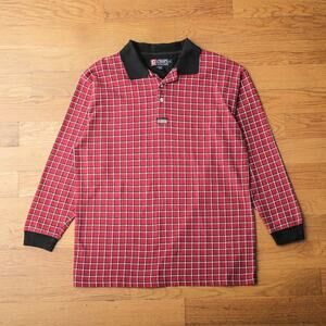 Vintage 90s Chaps Ralph Lauren Rugby Polo‎ Long Sleeve Shirt Red Plaid Tartan XL